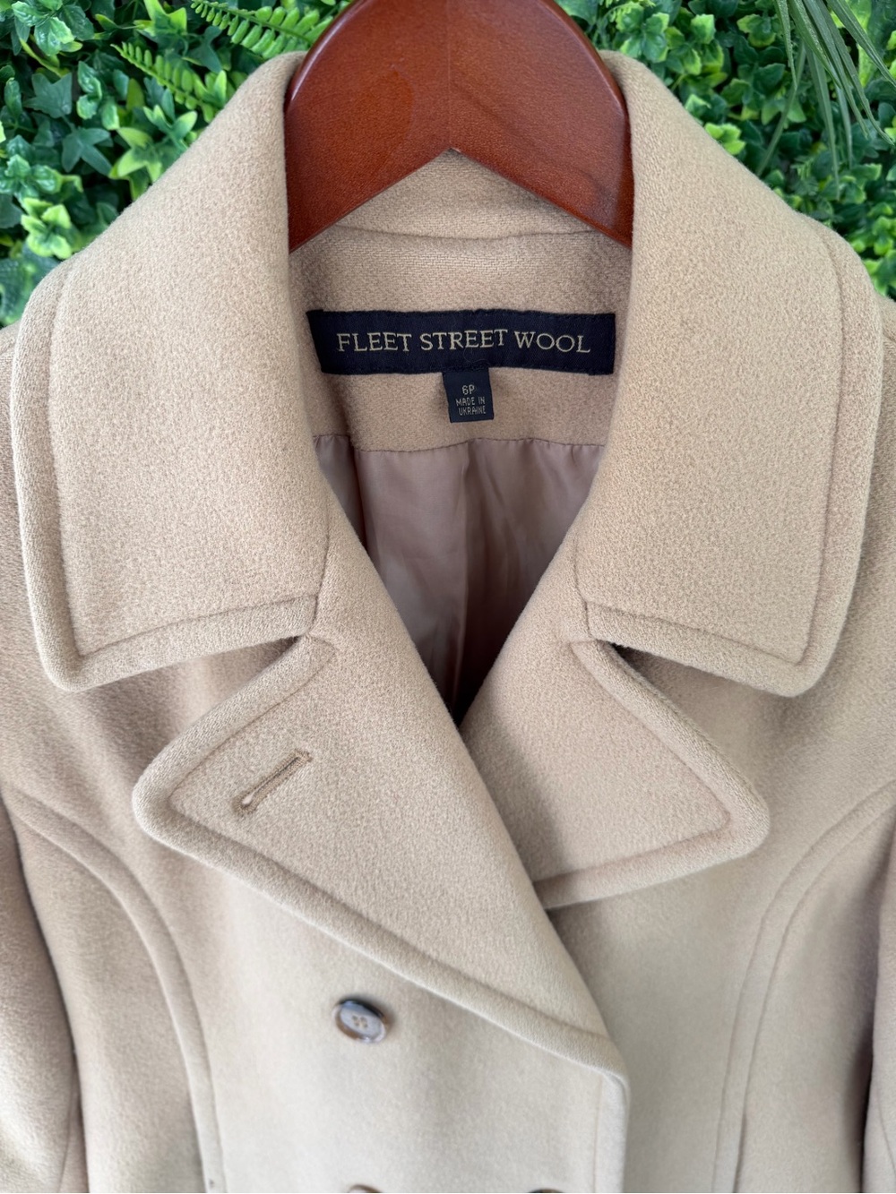 Fleet Street Wool Camel Tan 100% Wool Double Breasted Peacoat Jacket Size 6P - Picture 4 of 10